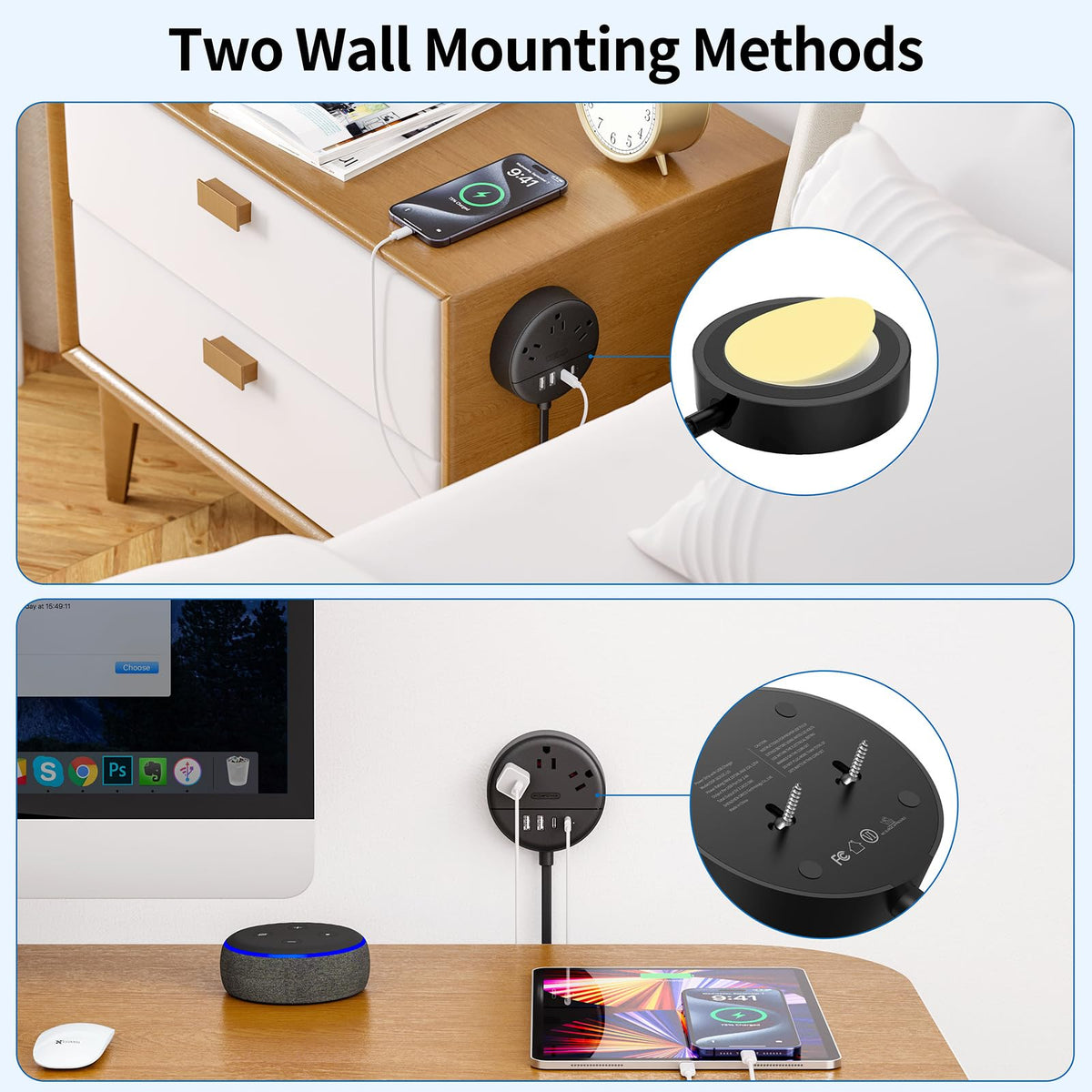 NTONPOWER wall-mount power strip with back mounting holes
