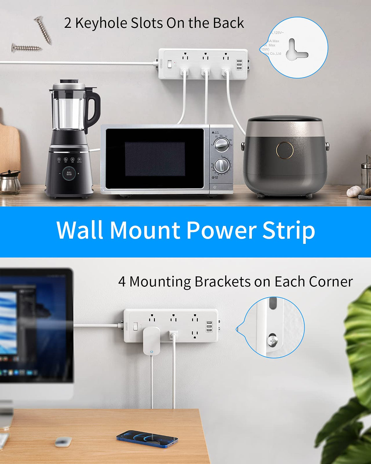 NTONPOWER wall-mountable surge protector saving desk space