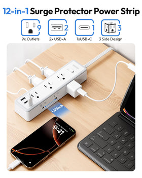 NTONPOWER topdown of widely spaced outlets preventing bulky adapter blockage
