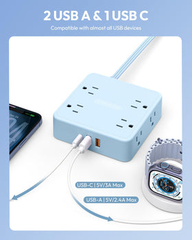 NTONPOWER wide-space outlets accommodate bulky adapters while keeping other ports accessible.