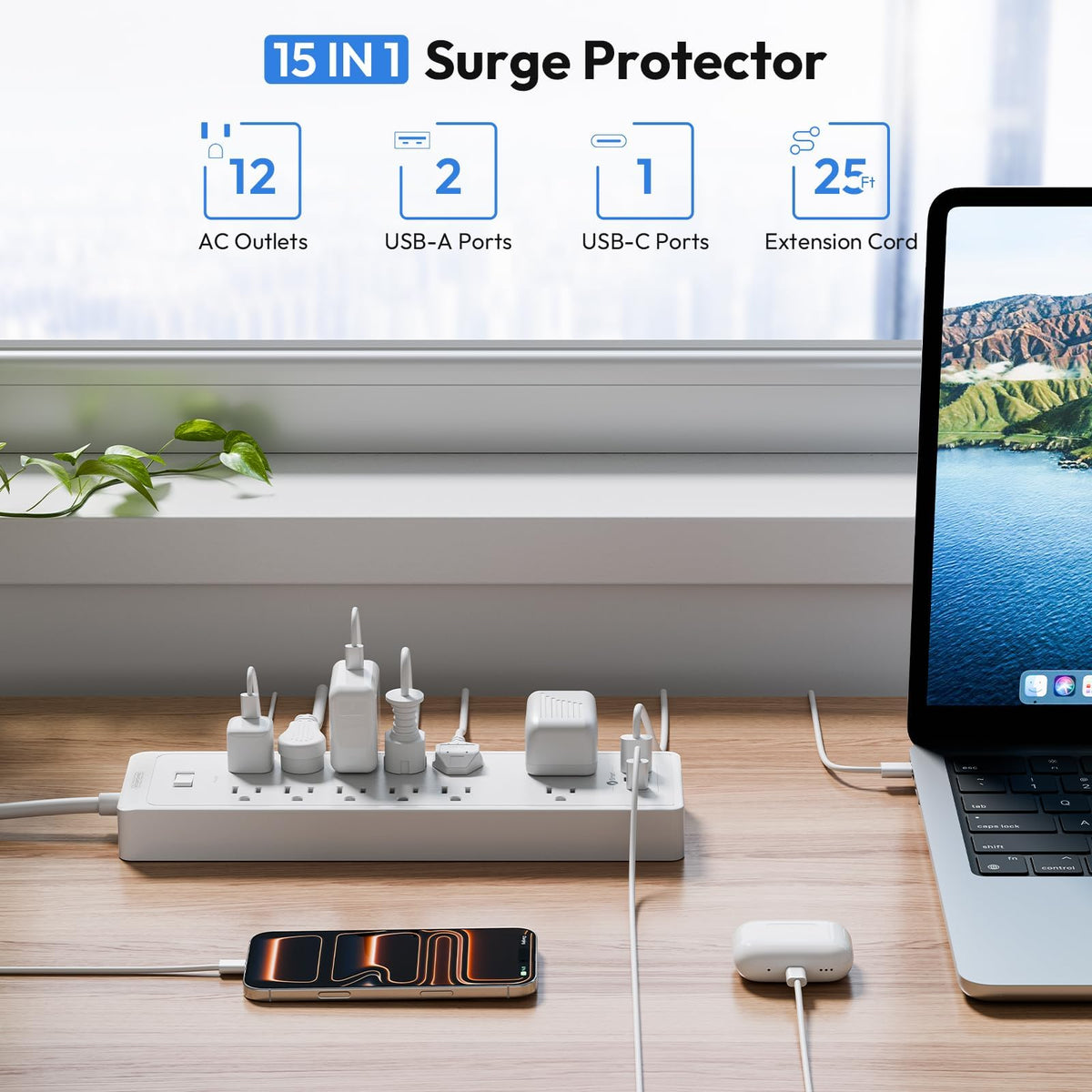 NTONPOWER wide-spaced outlets close-up accommodating large power adapters