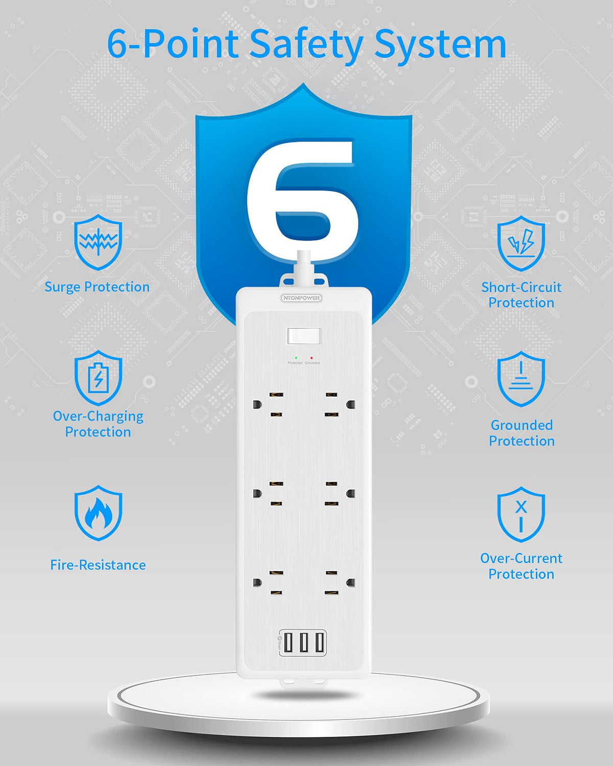 NTONPOWER wide-spaced outlets prevent crowding of adjacent sockets