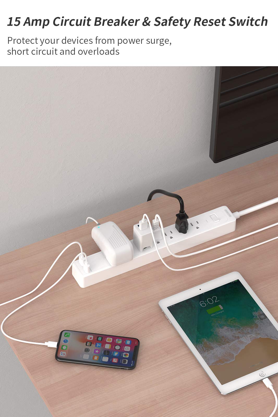 NTONPOWER close-up of widely spaced outlet to accommodate large adapters