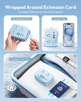 Wrap-around design of the NTONPOWER power strip aids neat cord storage.