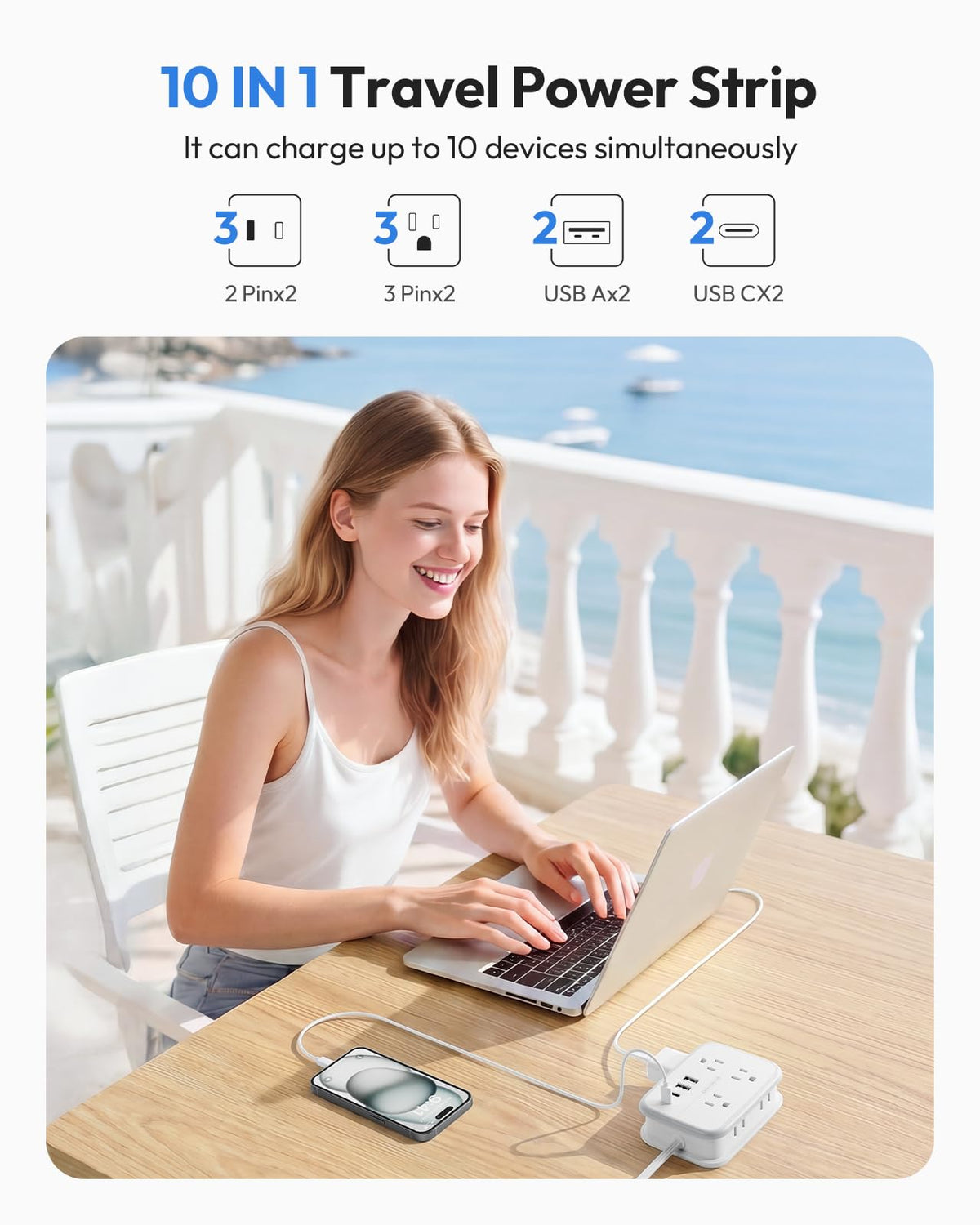 NTONPOWER wrapped 4 ft extension cord keeps cables tidy while traveling.