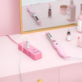 NTONPOWER pink bedroom-dressing-table-setup cord provides tidy charging.