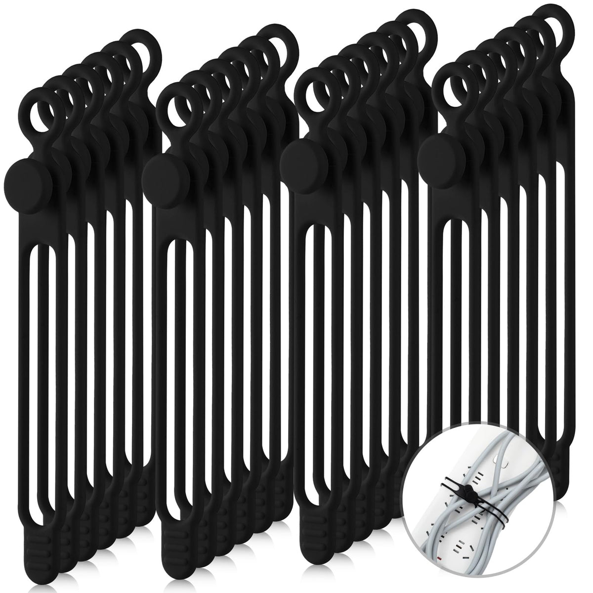 Nuanchu front packaging showing 40 black silicone cable ties and quantity benefit