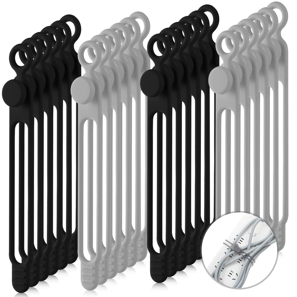 Nuanchu silicone cable ties 40-pack in black and gray for tidy cables