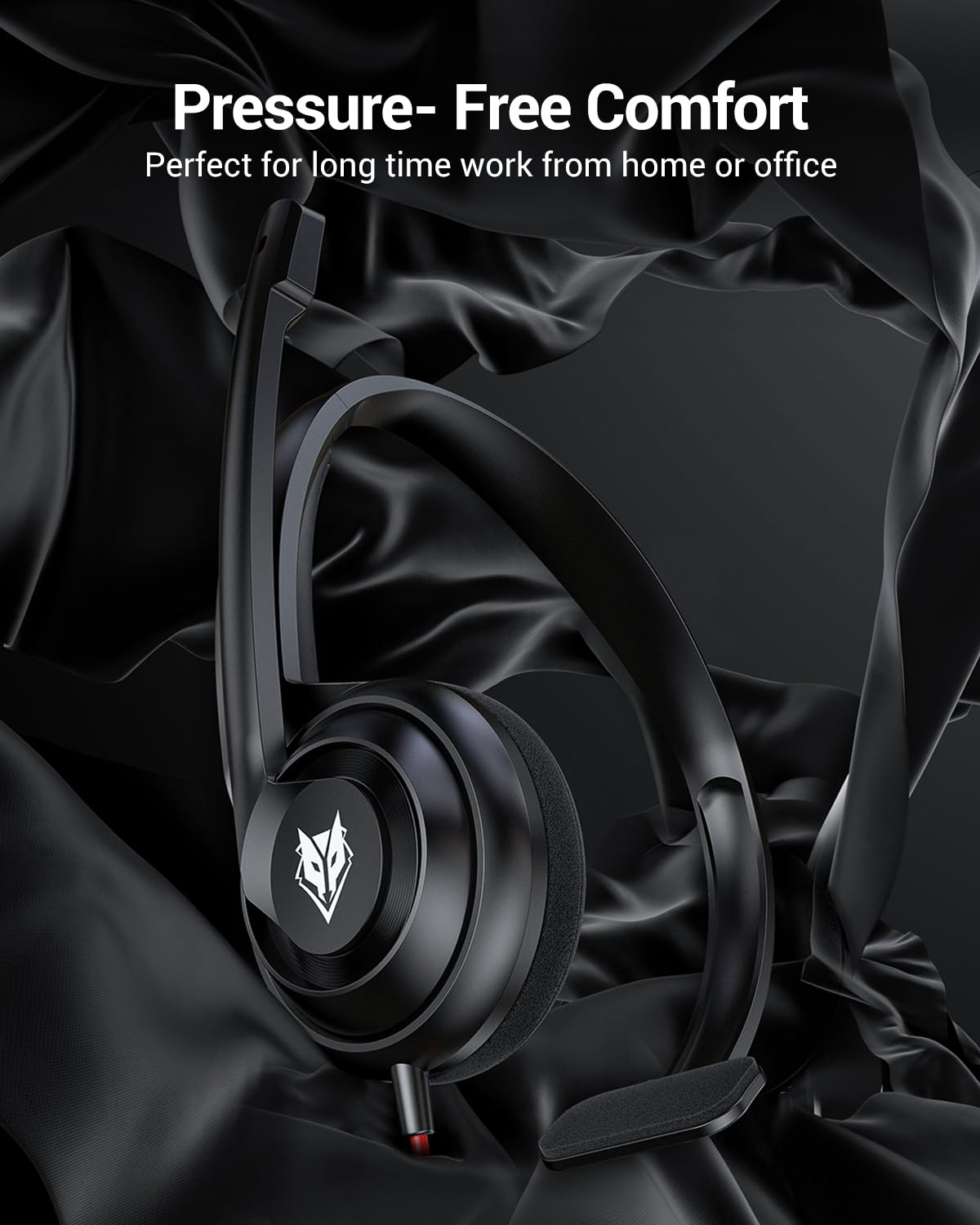 On-ear HW02 headset design with soft padding for daily use.