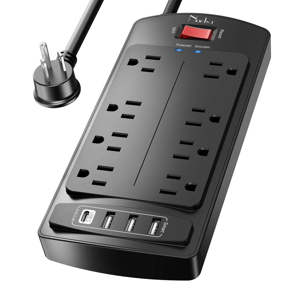 Nuetsa front view showing eight outlets and four USB ports for versatile charging