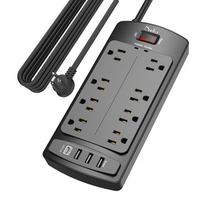 Nuetsa front view showing 8 outlets and 4 USB ports, organizes multiple devices