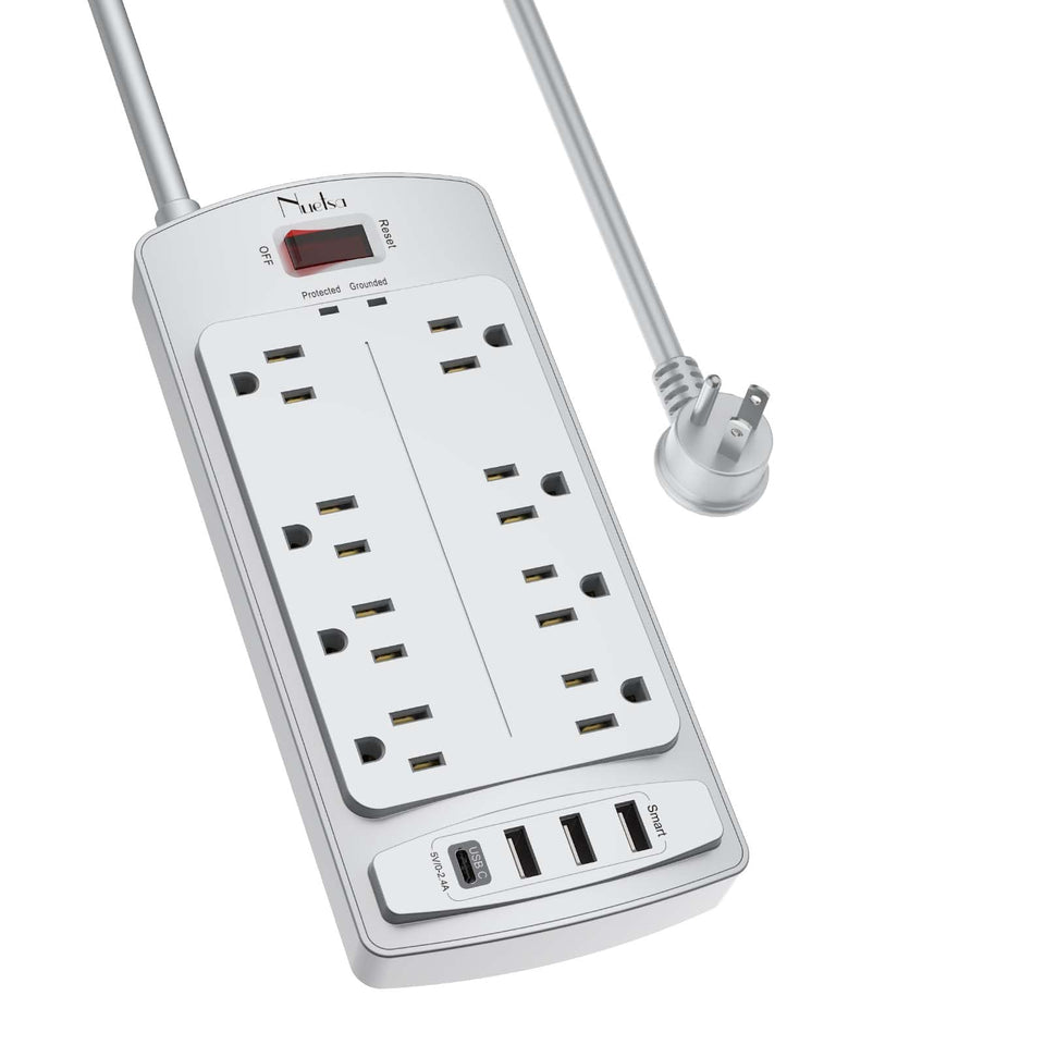 Nuetsa surge protector with eight outlets and four USB ports for versatile charging.