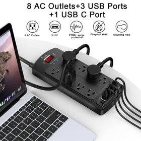Nuetsa top view displaying eight AC outlets, prevents adapter crowding