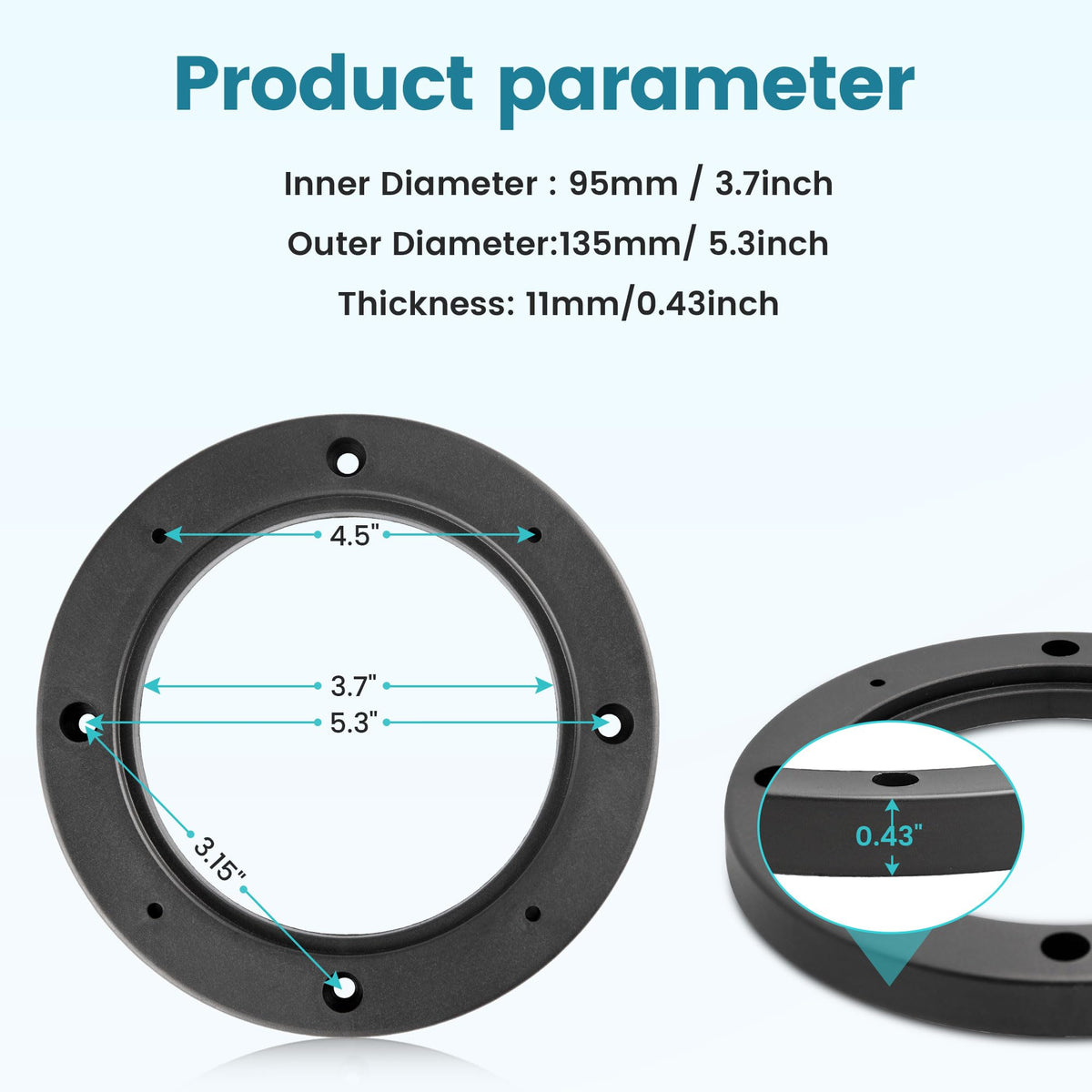 NuIth close-up of ring edge highlighting precise 0.43 inch depth for secure mounting