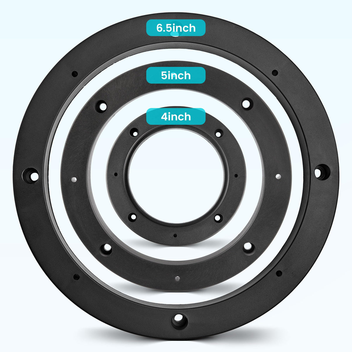 NuIth four-piece set laid out to show complete kit for two or four speaker replacements