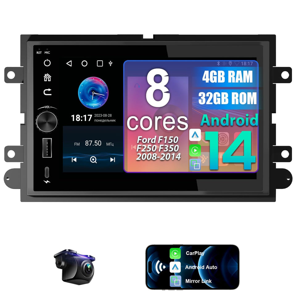 Nunoo 8-core radio on Ford F-150 dashboard with CarPlay readiness.