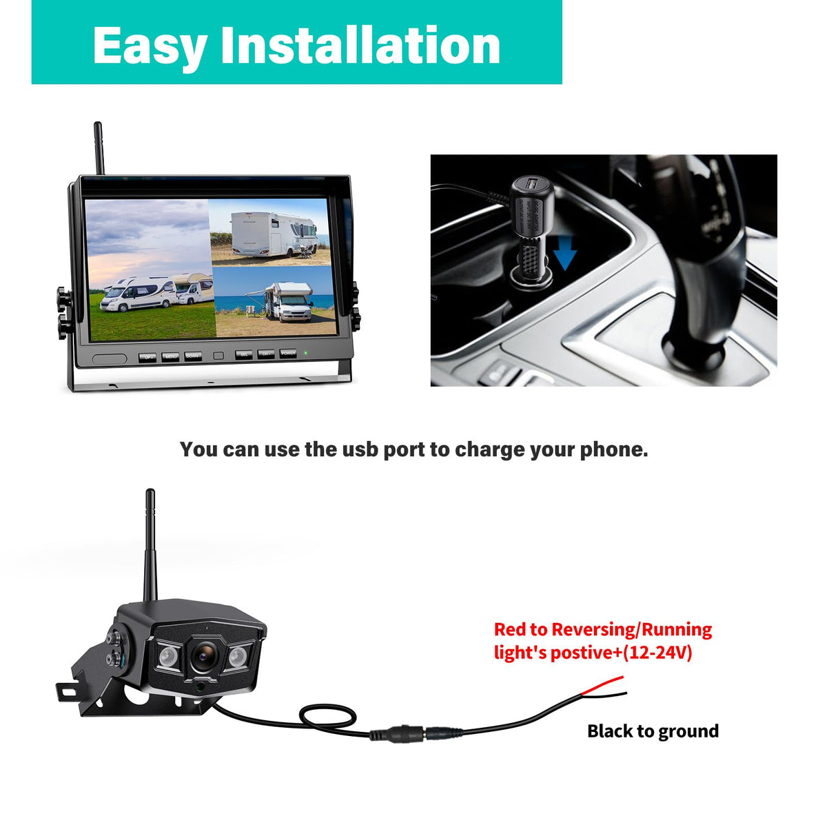 Nuoenx rear-view camera provides reliable night visibility for parking.