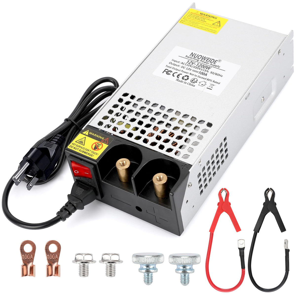 NUOWEIDE 110V to 12V converter front view for reliable DC output