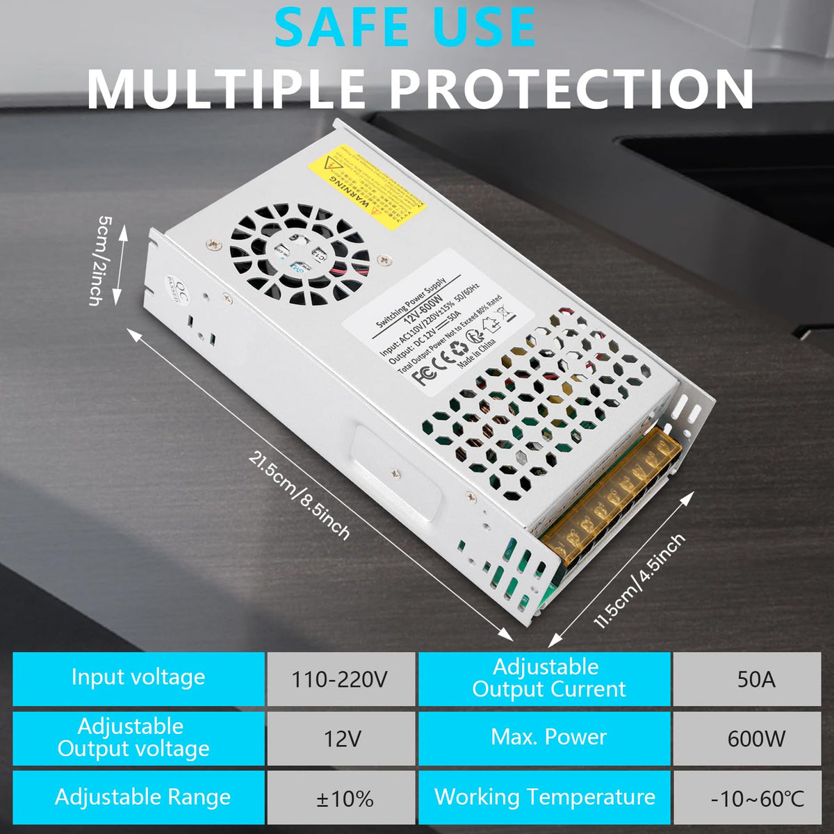 Wall-mount brackets on NUOWEIDE power supply for easy installation