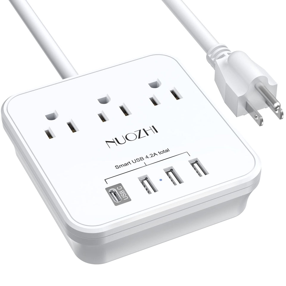 NUOZHI cruise power strip top view with multiple charging options for travel.