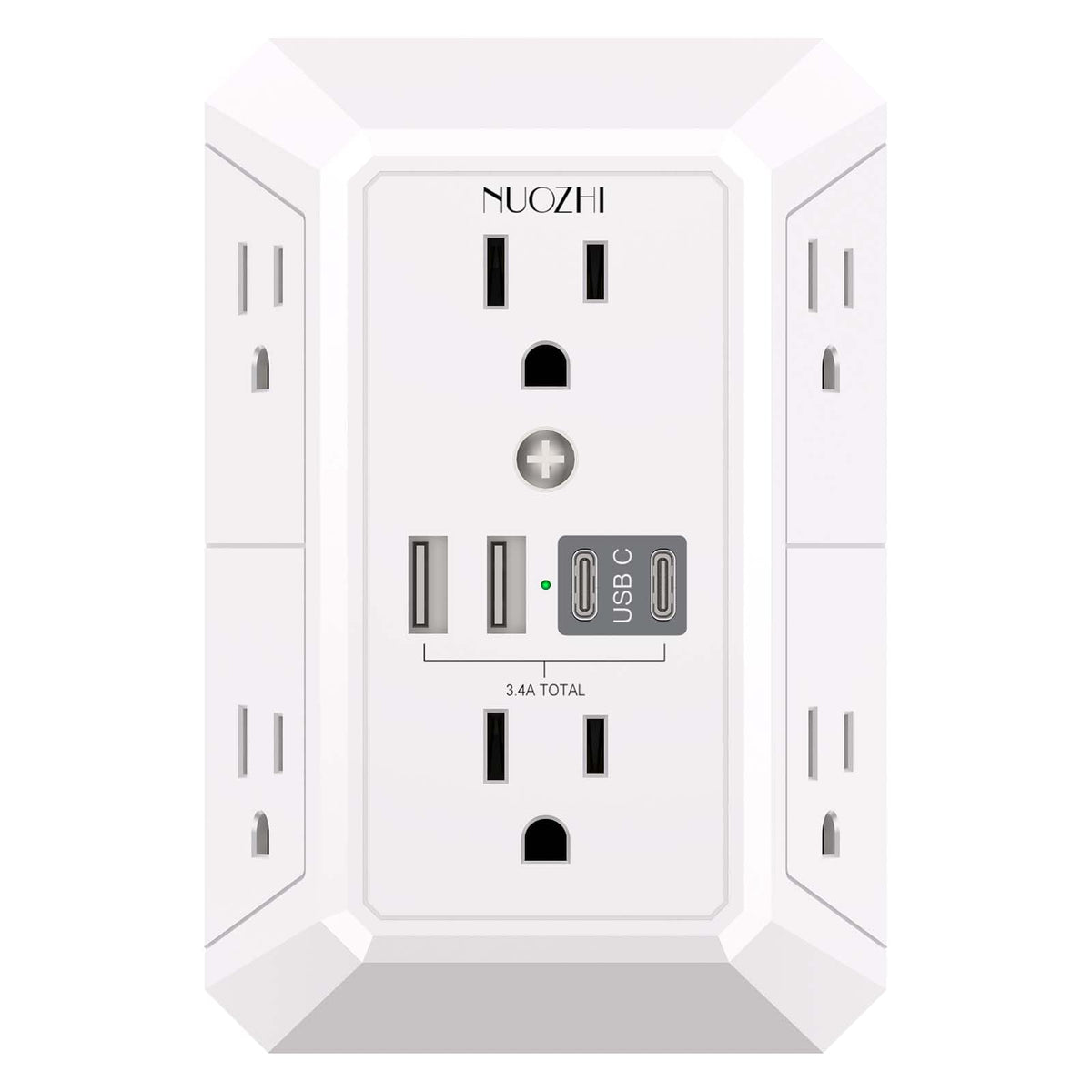 NUOZHI outlet extender with 6 outlets and USB ports for organized charging
