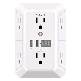 NUOZHI outlet extender with 6 outlets and USB ports for organized charging