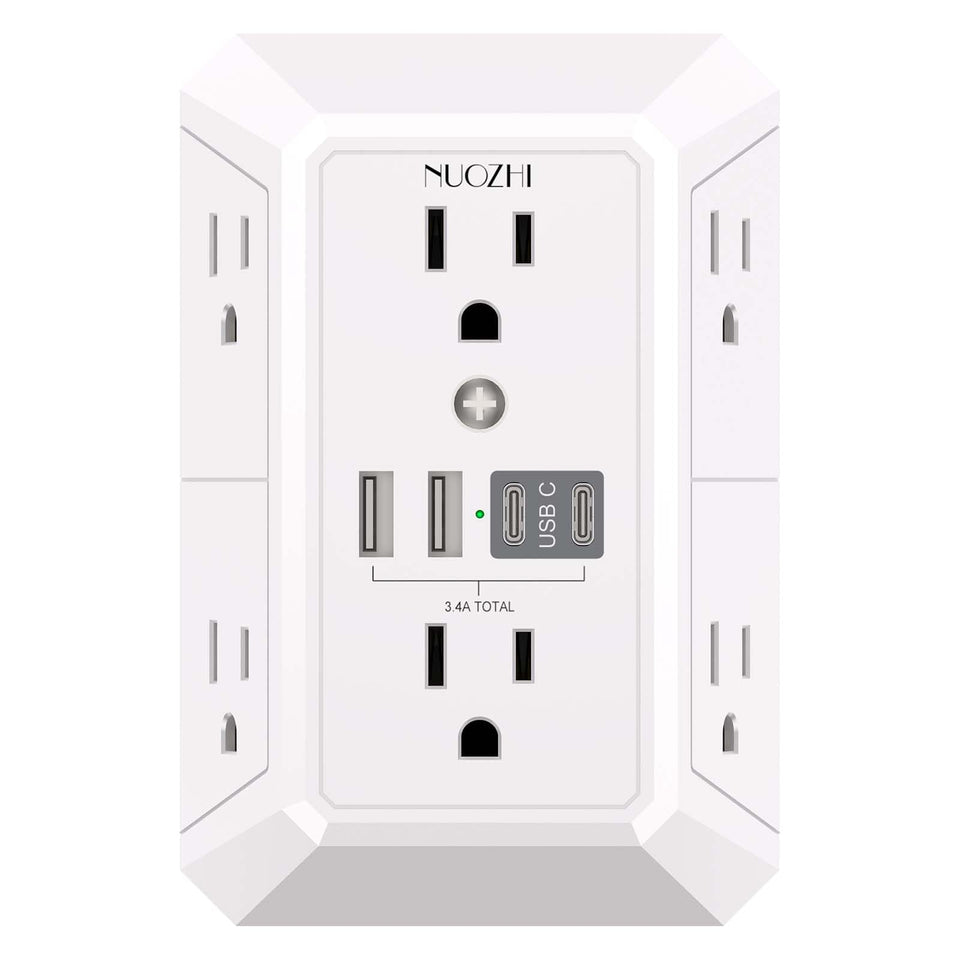 NUOZHI outlet extender with 6 outlets and USB ports for organized charging