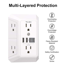 NUOZHI side view highlighting wide outlet spacing for bulky adapters
