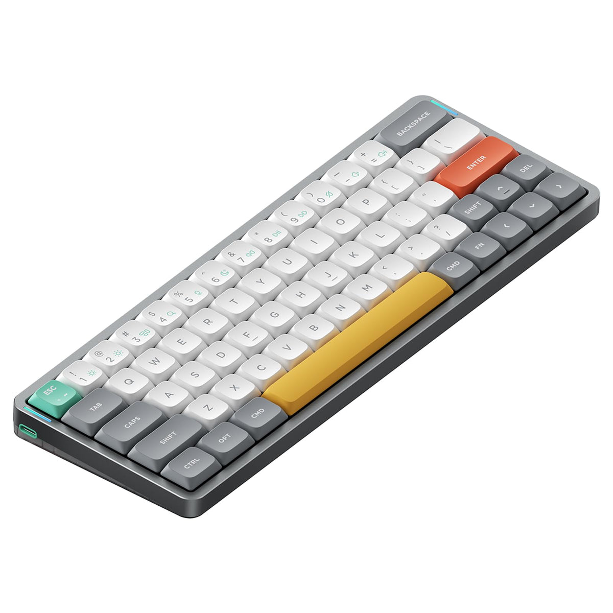 Nuphy Air60 V2 compact keyboard viewed from the front for portable work setups