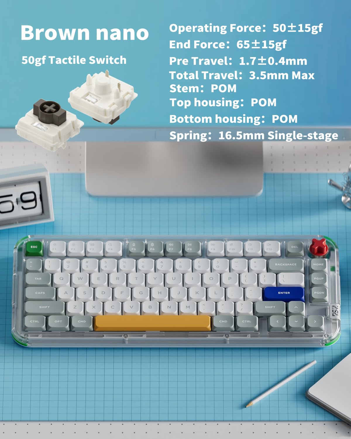 nuphy Kick75 PBT keycaps resist wear with a premium tactile feel.