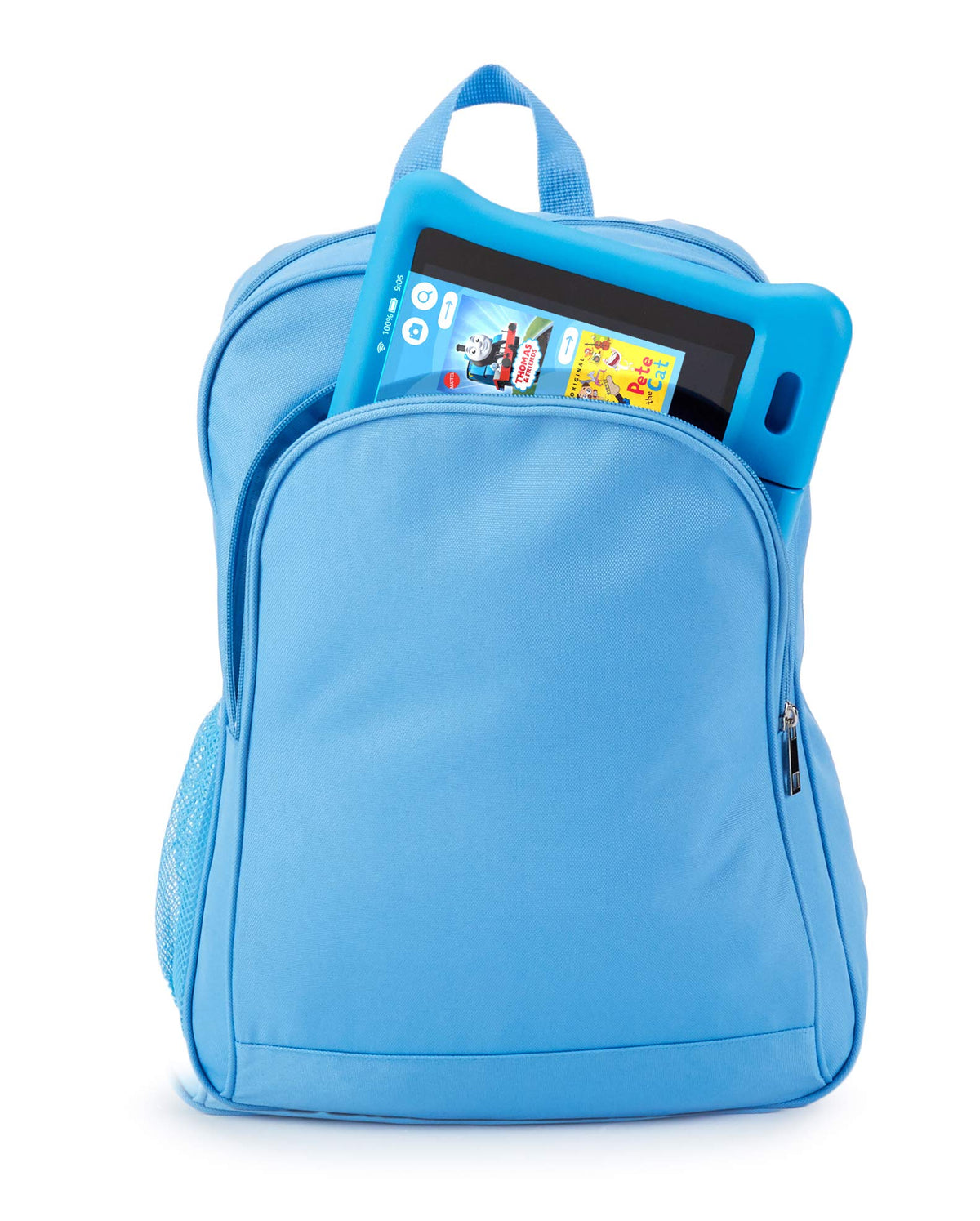 Nupro backpack next to a tablet for size comparison showing compatibility and compact profile
