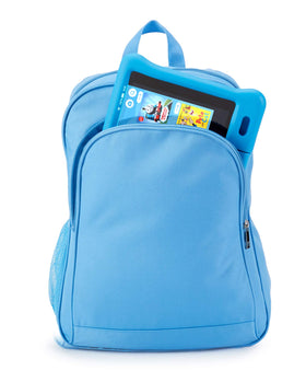 Nupro backpack next to a tablet for size comparison showing compatibility and compact profile