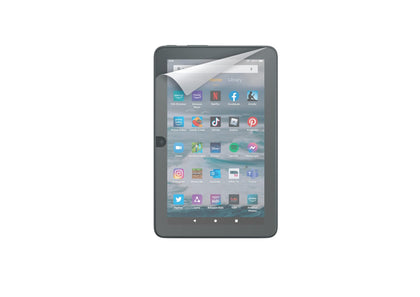 NuPro Clear Screen Protector for Fire 7 shows a transparent fit protecting the display from scratches