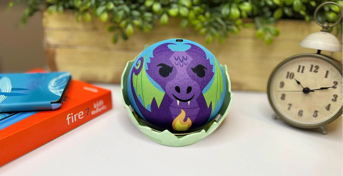 Nupro Dragon Egg Stand supports simple interaction with Echo Dot Kids