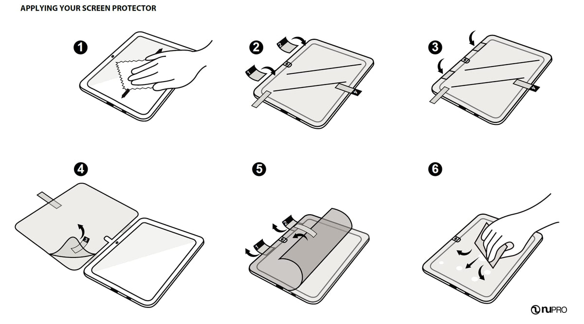 NuPro Clear Screen Protector kit includes cleaning cloth and applicator card for easy setup