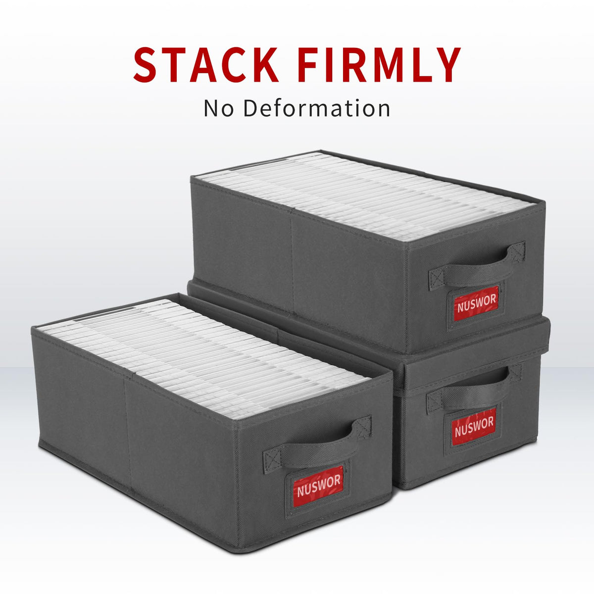 NUSWOR stackable design maximizes space in your media center.