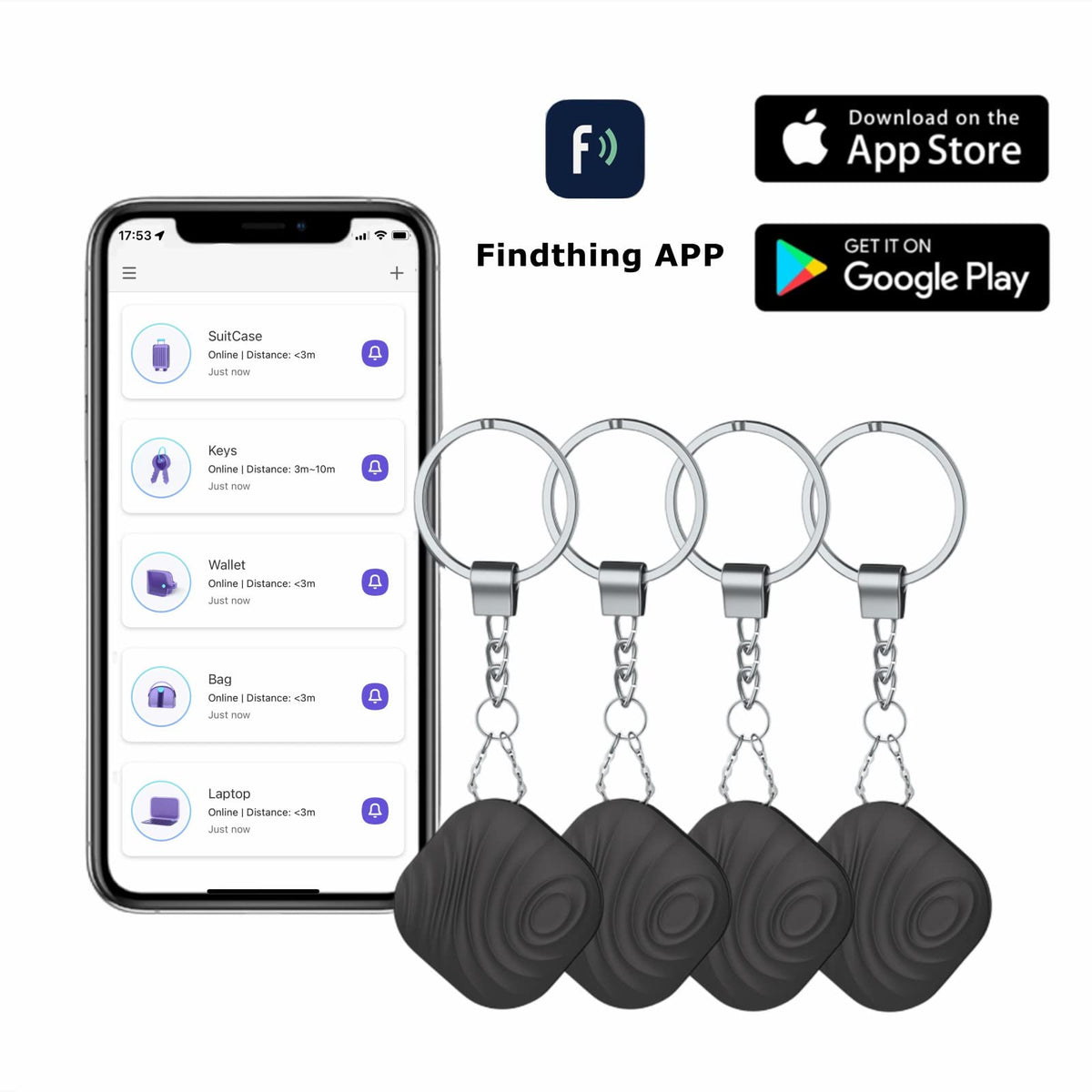 Nutale Findthing 4-pack attached to wallet for quick retrieval
