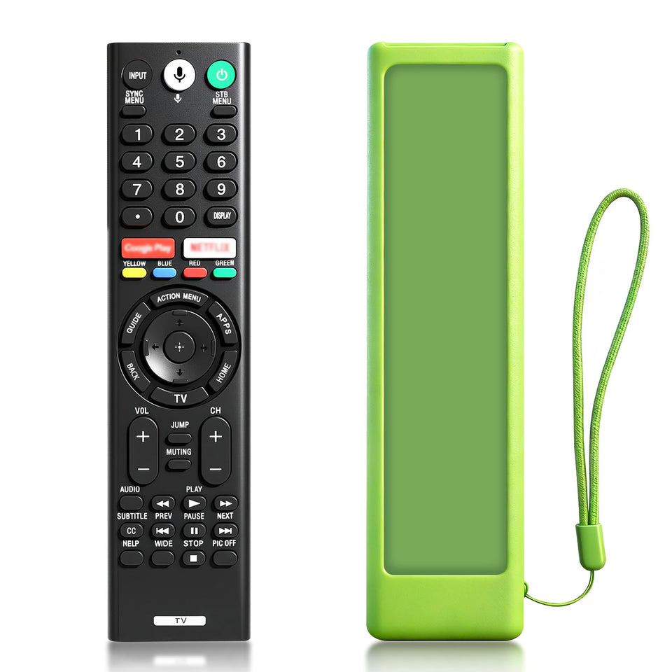 Nuteserk replacement remote for Sony with glow case, front view for easy dark-room visibility.