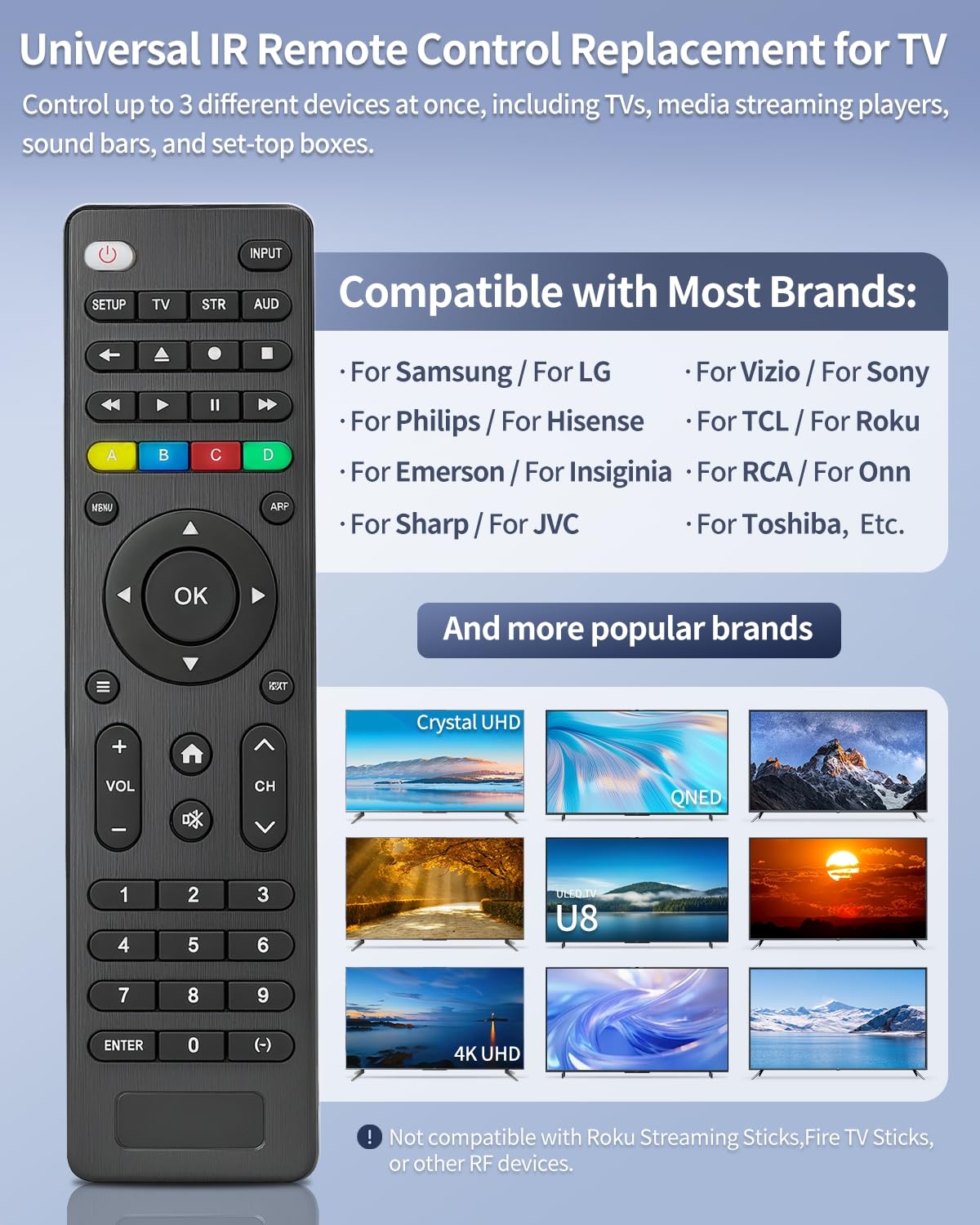 Nuteserk universal remote pack 2 close-up buttons for comfortable control.