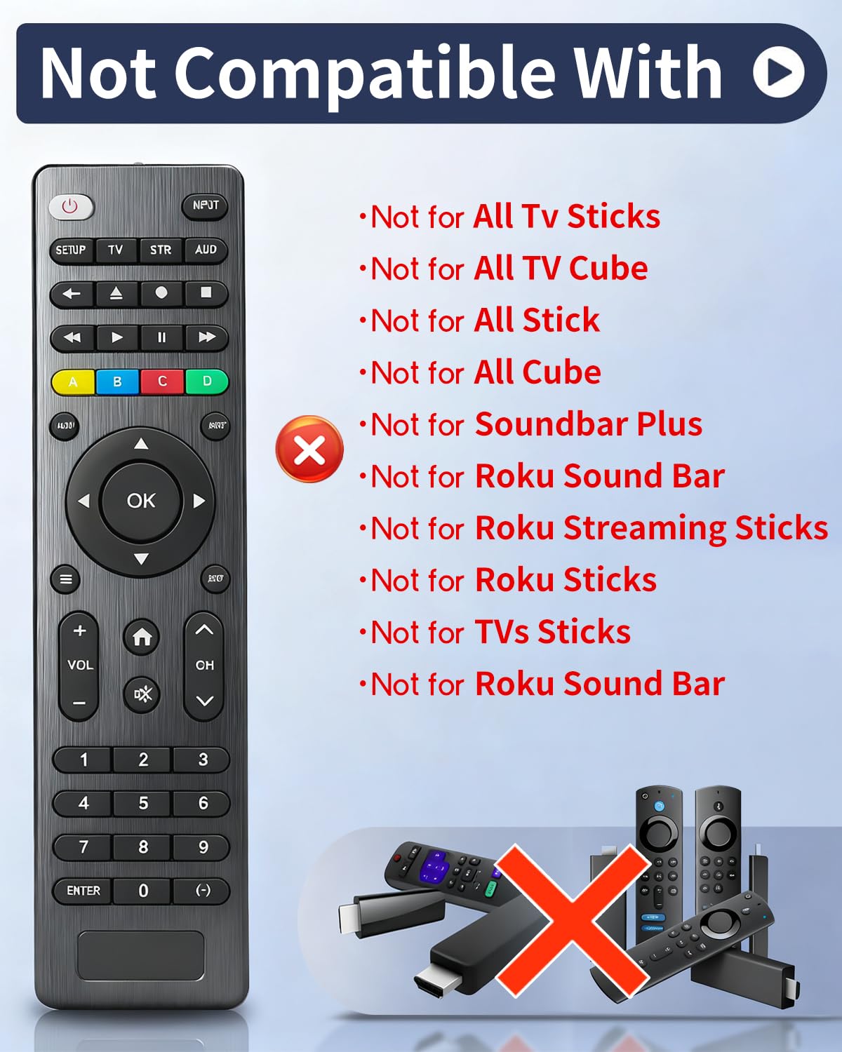 Nuteserk universal remote pack 2 back view highlighting device compatibility.