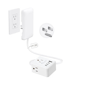 NUTICT 1.5ft flat extension cord mounted on wall conceals outlets for a neat space.
