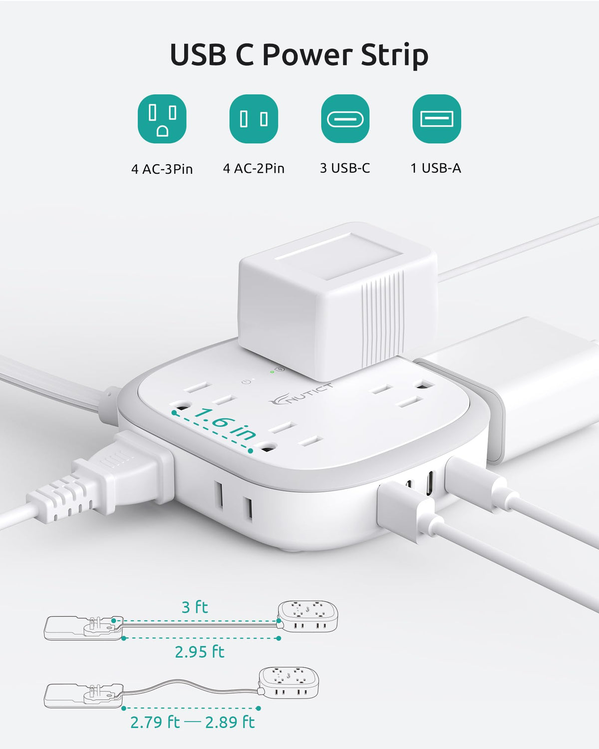 Nutict surge protector with 1440 joules shields electronics.
