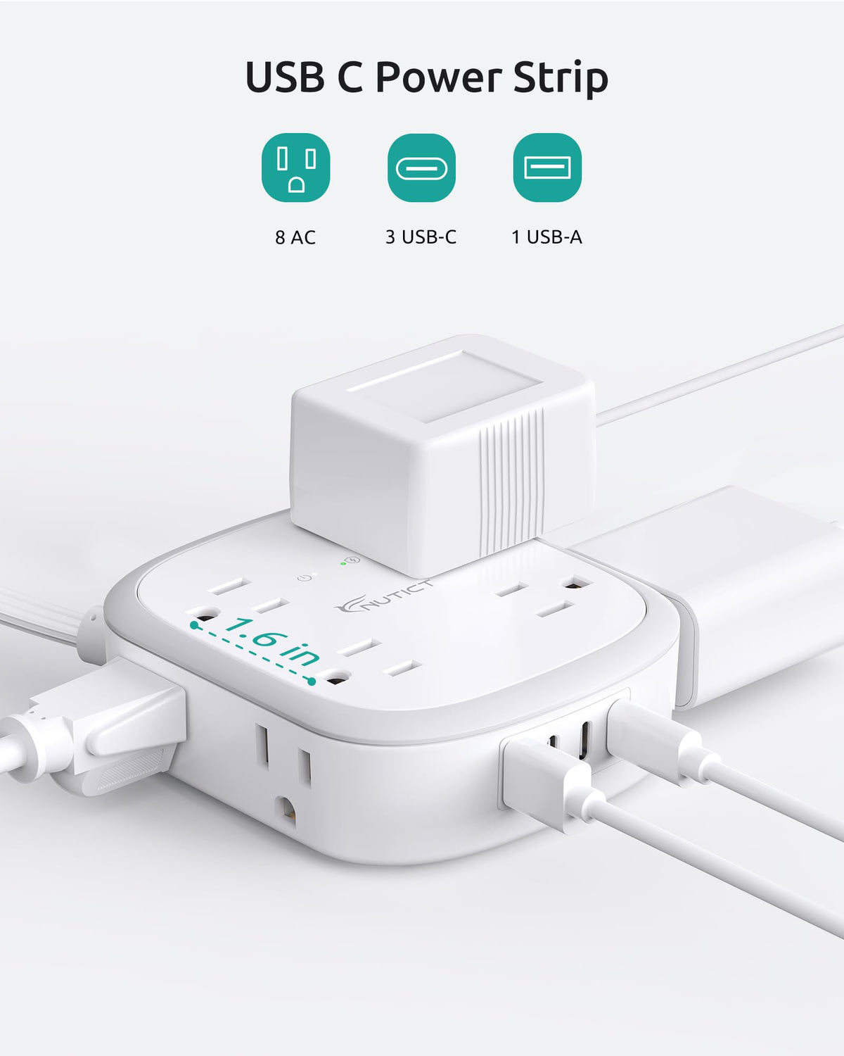 NUTICT three-sided design provides easy access to outlets without blocking others.