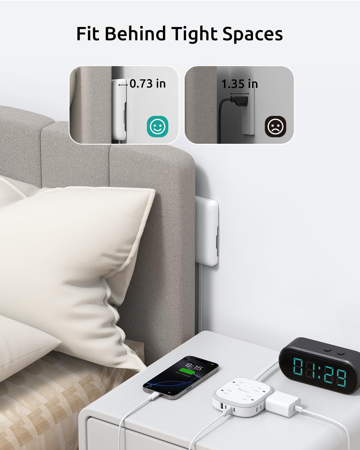 Nutict 8-outlet, 4-USB power strip powers multiple devices efficiently.