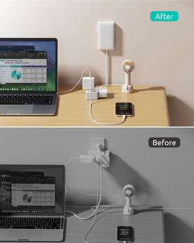 NUTICT cord hidden behind sofa and bed creates a clean, uncluttered room