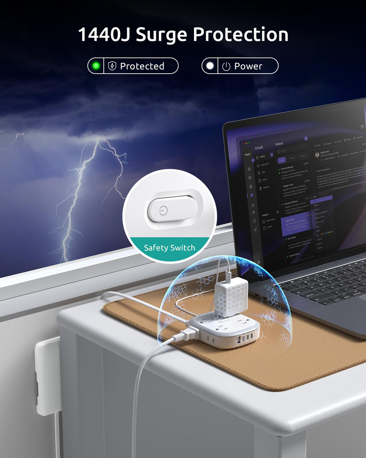 NUTICT in a living room powering devices while hiding wall plug