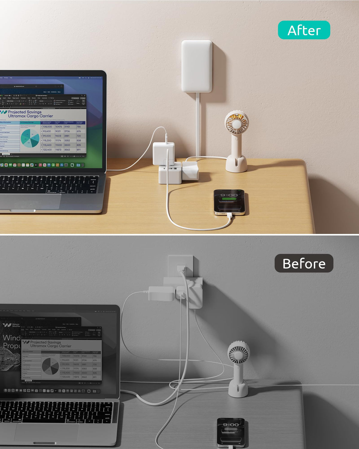 NUTICT organized charging station reduces clutter behind beds and desks.