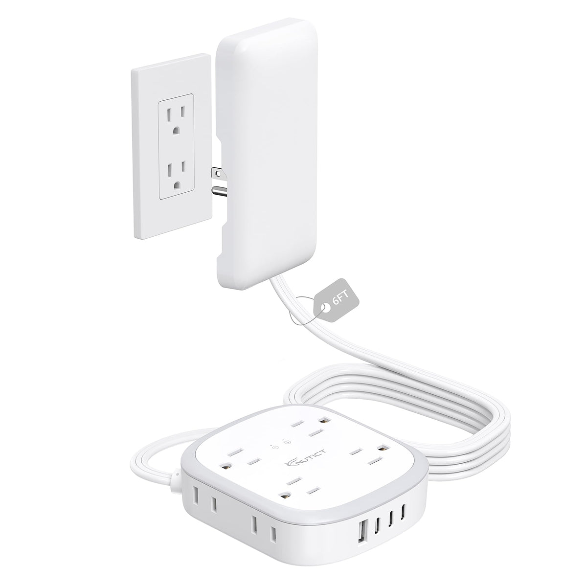 NUTICT outlet cover extension cord with flat plug hidden wall outlets for a tidy workspace