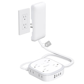 Nutict outlet cover extension cord hides wall plugs for a tidy desk.