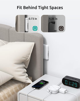 NUTICT three‑sided outlet layout accepting large adapters without blocking
